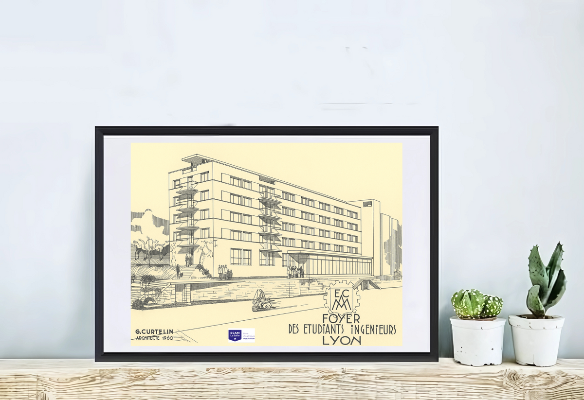 Affiche Foyer des Élèves ECAM – Esquisse Architecte 1950
